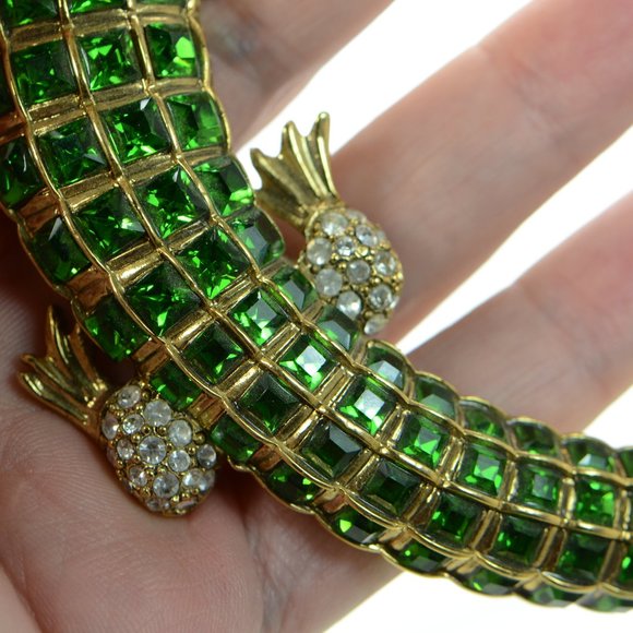 Vintage Kenneth Jay Lane KJL Gold & Crystal Alligator Collar Necklace - Picture 7 of 13